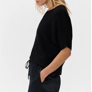 Quince Black Link Stitch Cotton Cashmere Dolman Short Sleeve Women's Sweater
